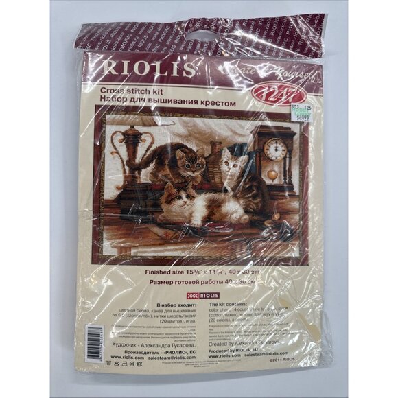 Riolis FURRY FRIENDS Cross Stitch Kit #1247 Cat Kitten Design Complete $49 NEW - Picture 1 of 11